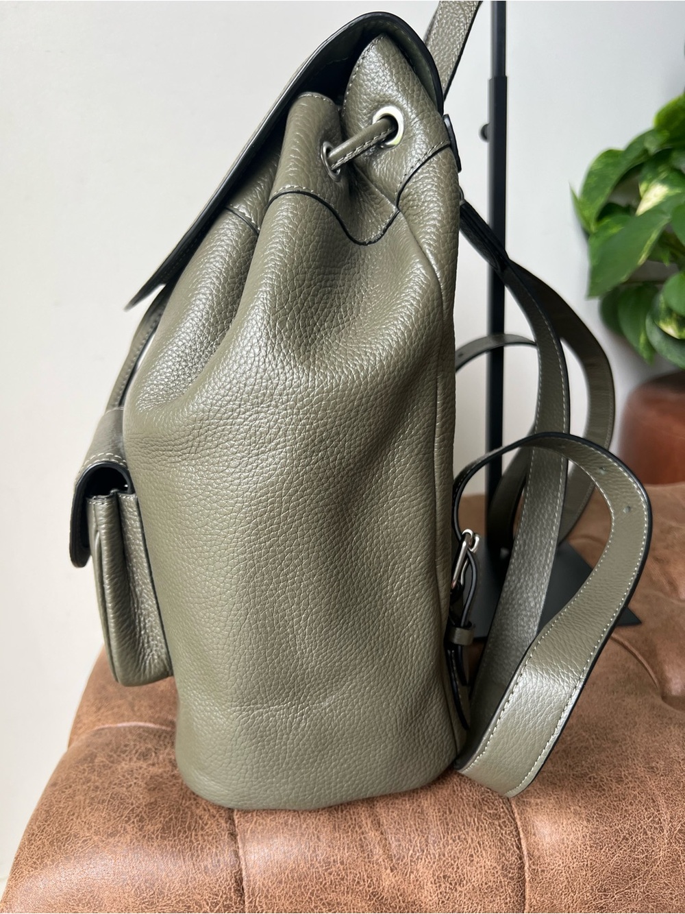 Coach Olive Green Pebbled Leather Backpack with Front Pockets Style 6145 - Picture 10 of 15